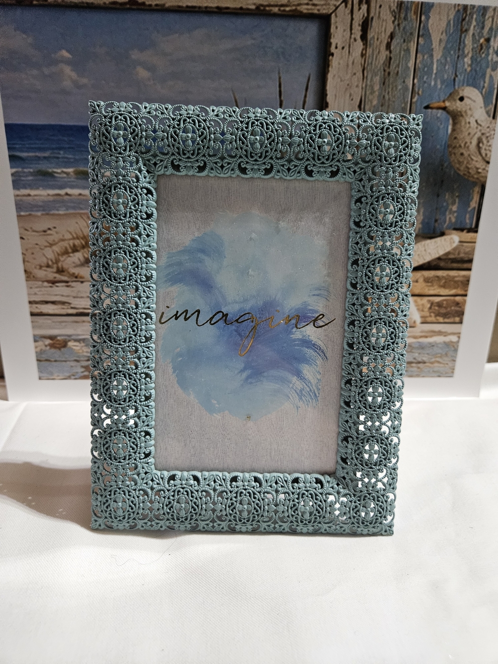 Imagine Decorative Filigree Photo Frame in Teal Blue